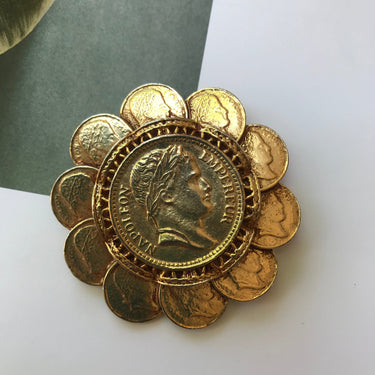 Vintage Napoleon Gold Coin Brooch Jewelry Bloomers and Frocks